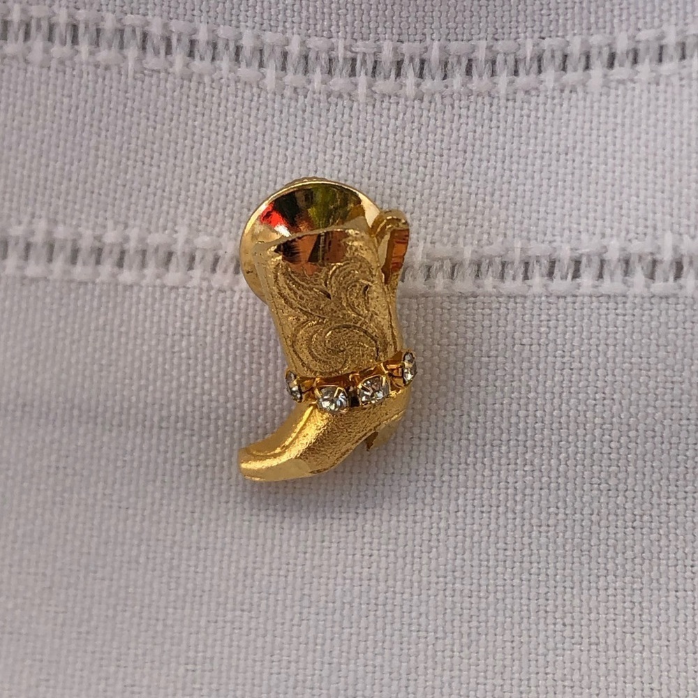 Vtg Rhinestone Cowboy Boot Shaped Pin